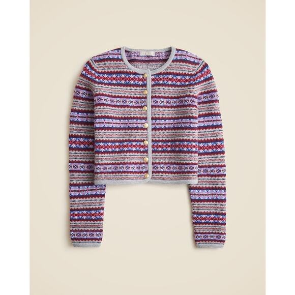 J. Crew Boiled Wool Blend Fair Isle Lady Jacket CE686 Grey Multi Size XL NWT - Picture 1 of 4